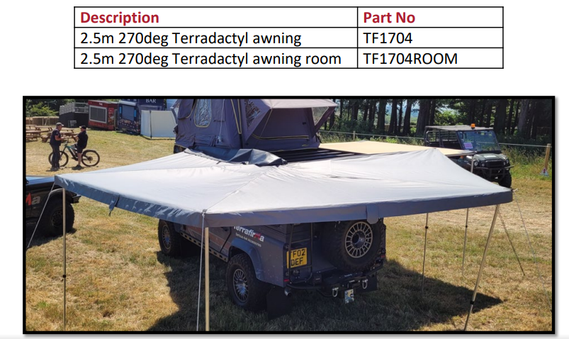 TF1704 TERRAFIRMA 2.5M 270 DEG TERRADACTYL AWNING