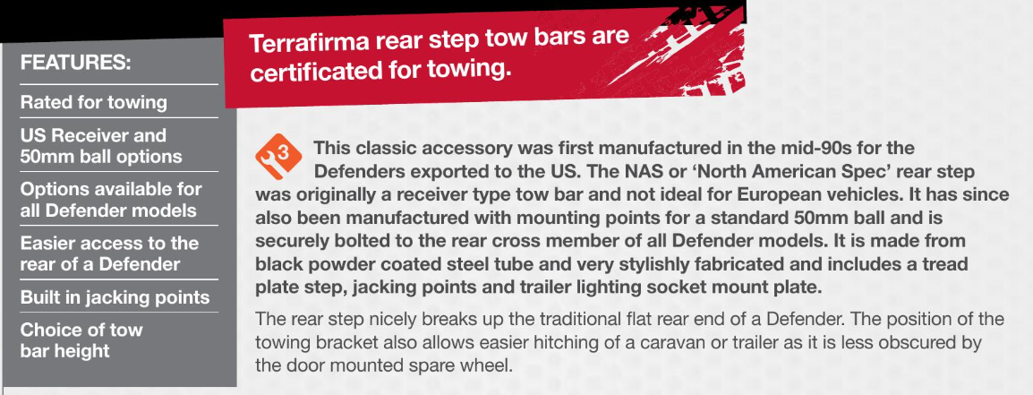 TF883KIT90TDI: TERRAFIRMA REAR STEP ASSY TOW BAR DEF. 90" 83-1998