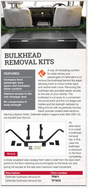 TF1810 BULKHEAD REMOVAL KIT DEFENDER 50TH OEM STYLE TUBULAR