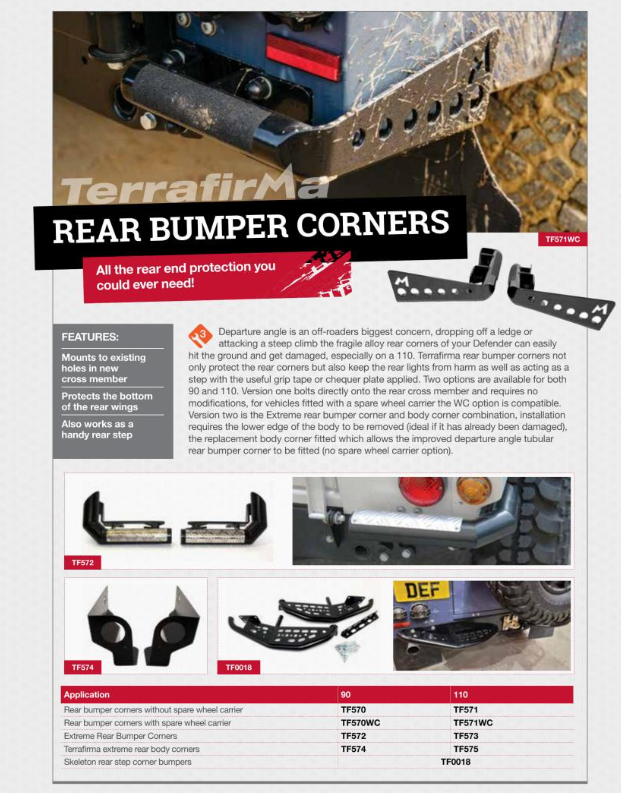 TF572 TERRAFIRMA EXTREME REAR BUMPER CORNERS DEFENDER 90