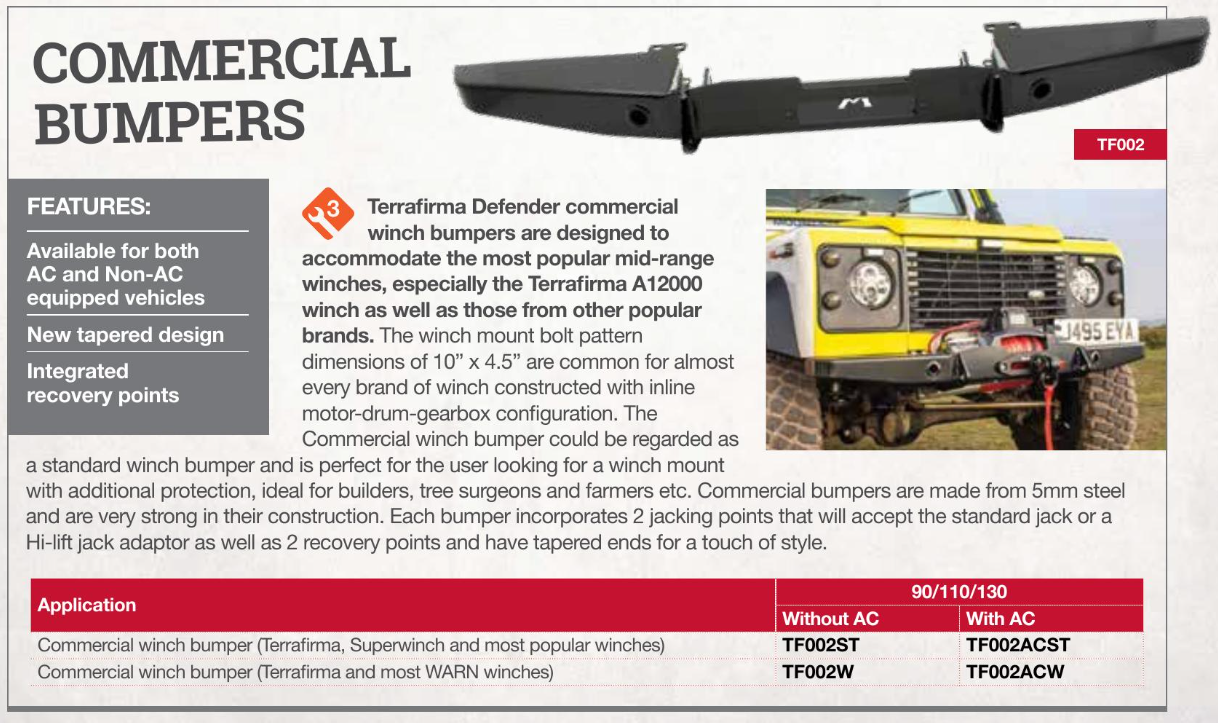 TF002ST TERRAFIRMA COMMERCIAL WINCH BUMPER - DEFENDER NO AIR CON