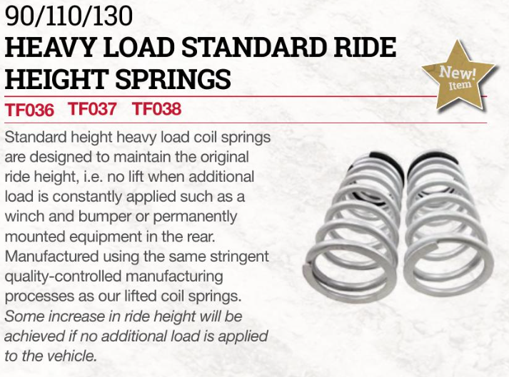 TF038 TERRAFIRMA HEAVY LOAD REAR STANDARD HEIGHT COIL SPRING 110" 130"