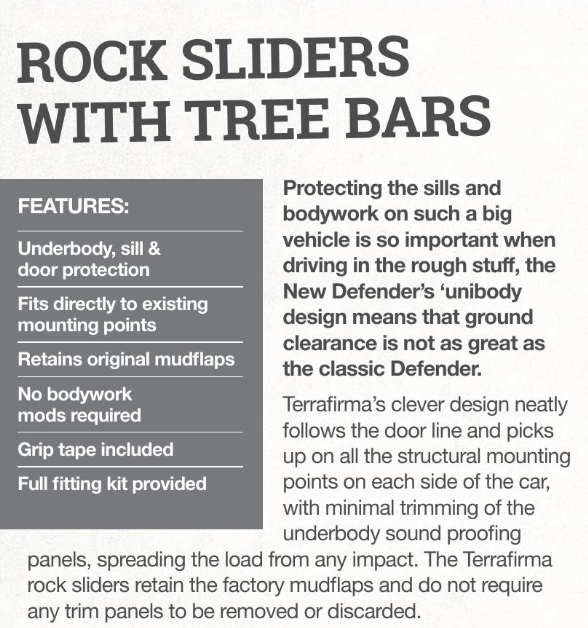 TF8020 TERRAFIRMA ROCK SLIDERS WITH TREE BARS 2020- DEFENDER 90