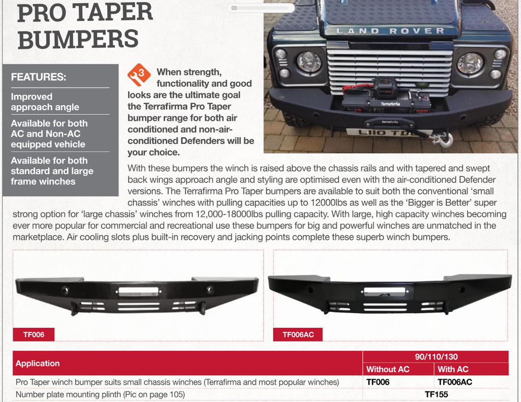 TF006AC TERRAFIRMA PRO TAPER SMALL FRAME WINCH BUMPER WITH AIR CON - DEFENDER