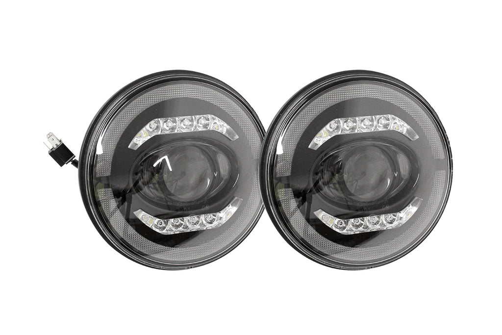 TF7111 7" HALO & BAR SMOKED LED HEADLIGHTS LHD (PAIR)