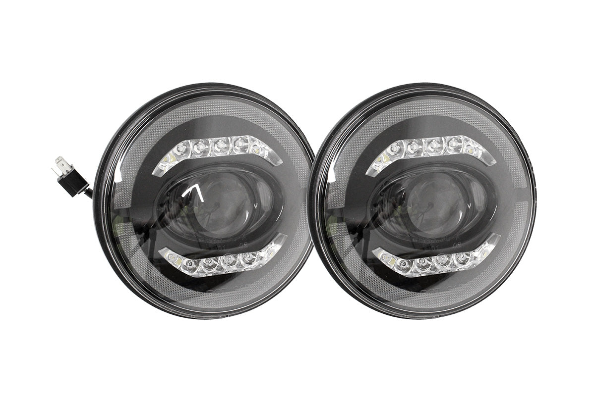 TF7112 7" HALO & BAR SMOKED LED HEADLIGHTS RHD (PAIR)